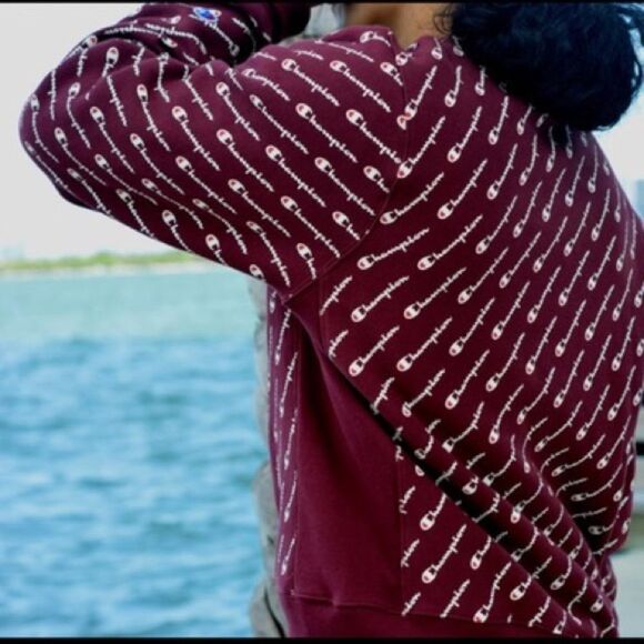 CHAMPION REVERSE WEAVE AOP CREWNECK SWEATSHIRT XS Burgundy Maroon Men’s Unisex - Picture 3 of 11